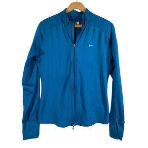 Nike Track Jacket Sz Large Blue Full Zip Fleece Lined Womens Running Thumb Holes